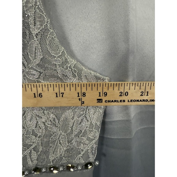 Jessica Howard Dress Womens 14W Gray Lace Tiered Ruffle Beaded Waist Cocktail - Picture 3 of 8